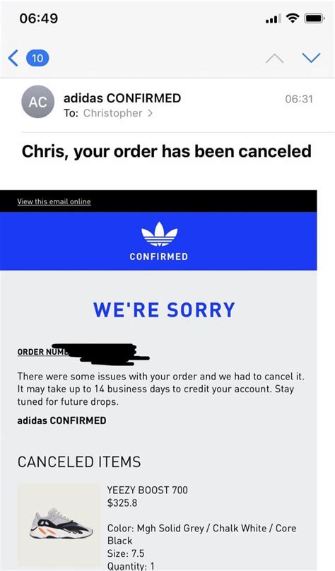 Adidas order cancellation